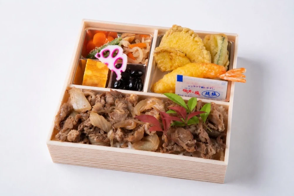 彩り天ぷらのすき焼き重御膳