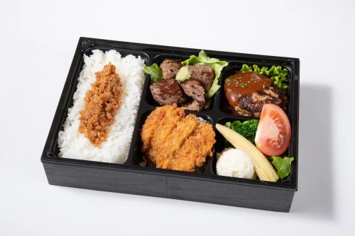 サイコロフィレ・特製デミハンバーグ・ロースカツの3種の肉づくし