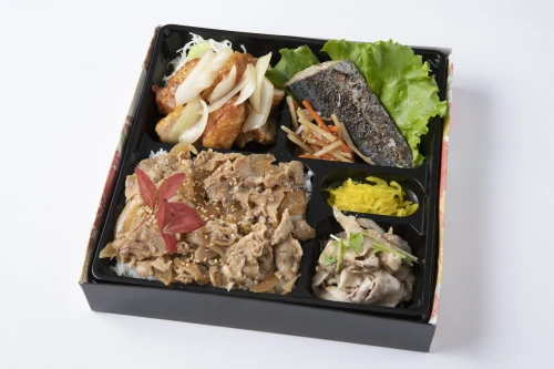 鶏のネギ塩炒め・季節の魚の西京焼き・しゃぶしゃぶの焼肉カルビ重